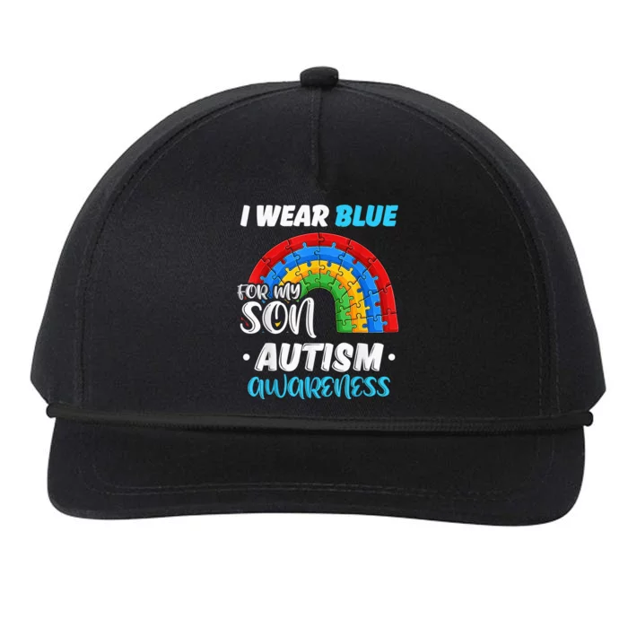 rainbow puzzle Autism I Wear Blue For Son Autism Awareness Snapback Five-Panel Rope Hat