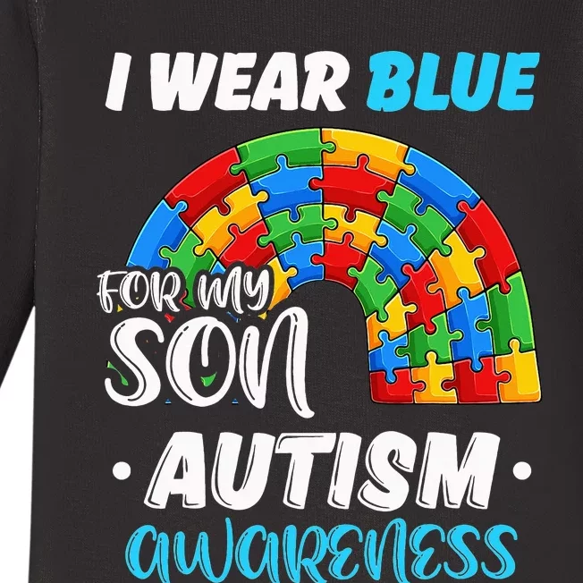 rainbow puzzle Autism I Wear Blue For Son Autism Awareness Baby Long Sleeve Bodysuit