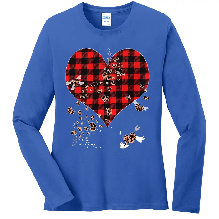 Red Plaid And Leopard Hearts Great Gift Cute Valentines Day Gift Ladies Long Sleeve Shirt