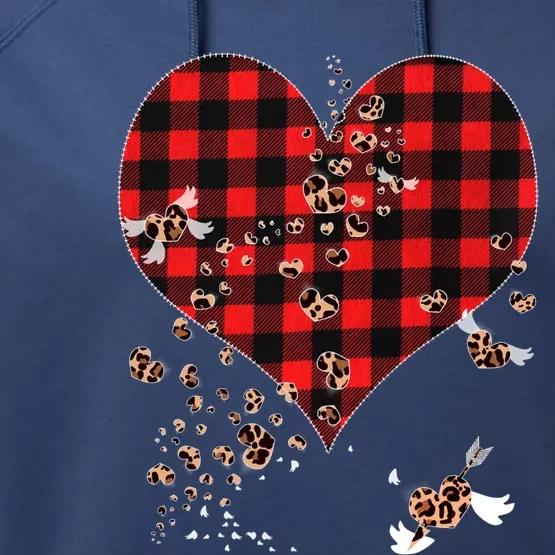 Red Plaid And Leopard Hearts Great Gift Cute Valentines Day Gift Performance Fleece Hoodie