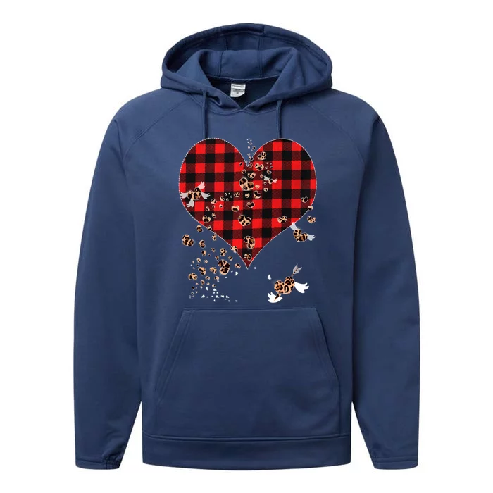 Red Plaid And Leopard Hearts Great Gift Cute Valentines Day Gift Performance Fleece Hoodie