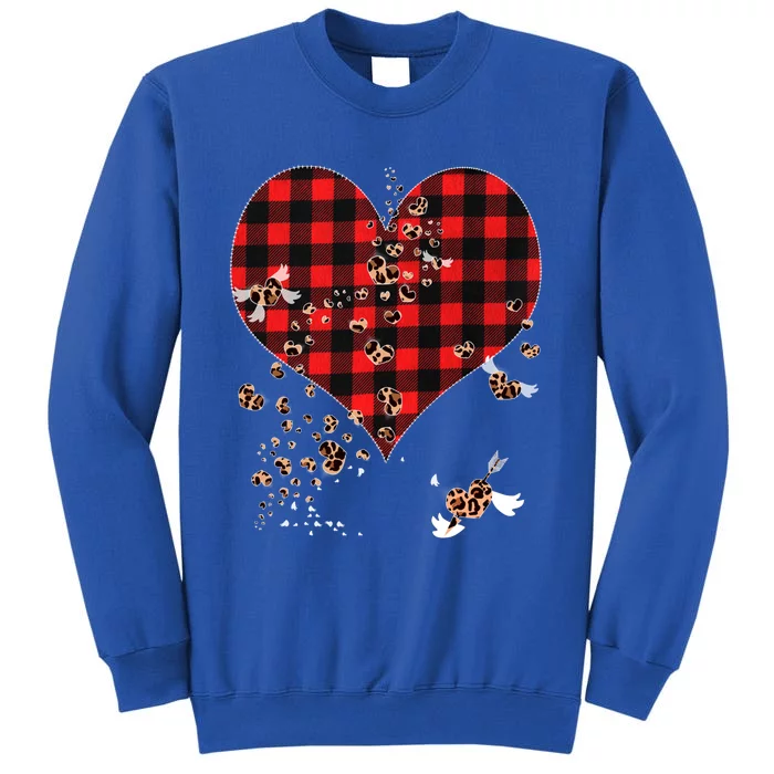 Red Plaid And Leopard Hearts Gift Cute Valentines Day Gift Tall Sweatshirt