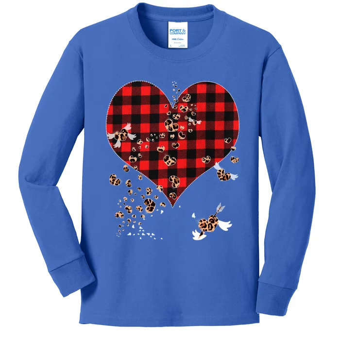 Red Plaid And Leopard Hearts Gift Cute Valentines Day Gift Kids Long Sleeve Shirt