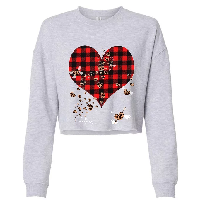 Red Plaid And Leopard Hearts Gift Cute Valentines Day Gift Cropped Pullover Crew