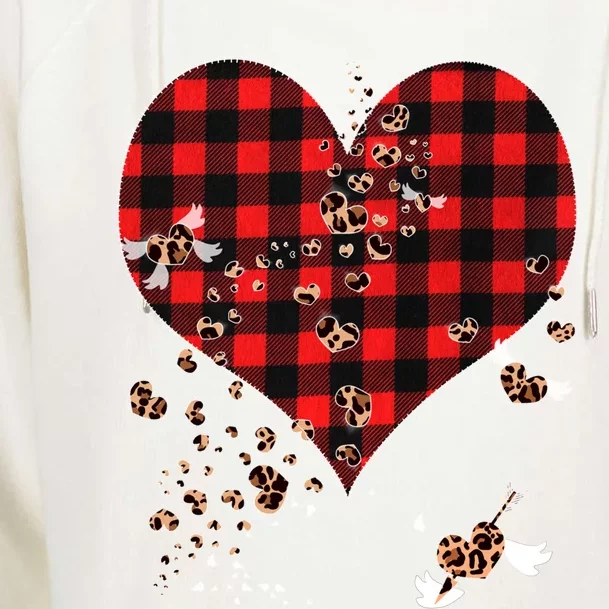 Red Plaid And Leopard Hearts Gift Cute Valentines Day Gift Womens Funnel Neck Pullover Hood