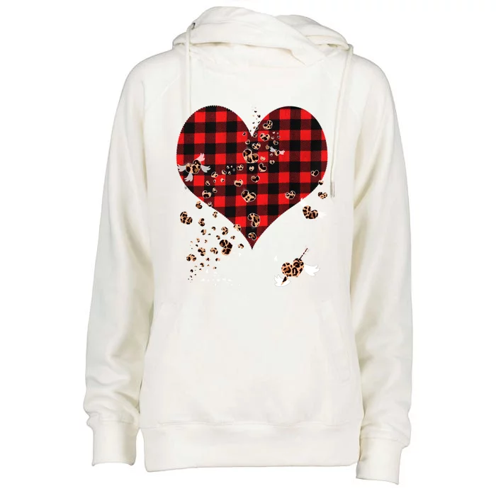 Red Plaid And Leopard Hearts Gift Cute Valentines Day Gift Womens Funnel Neck Pullover Hood