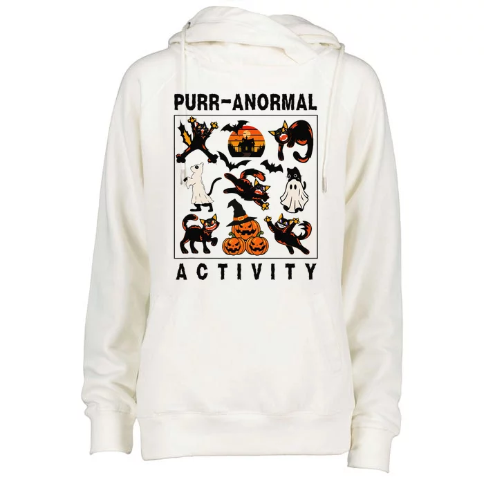 Retro Purranormal Activity Paranormal Black Cats Halloween Womens Funnel Neck Pullover Hood