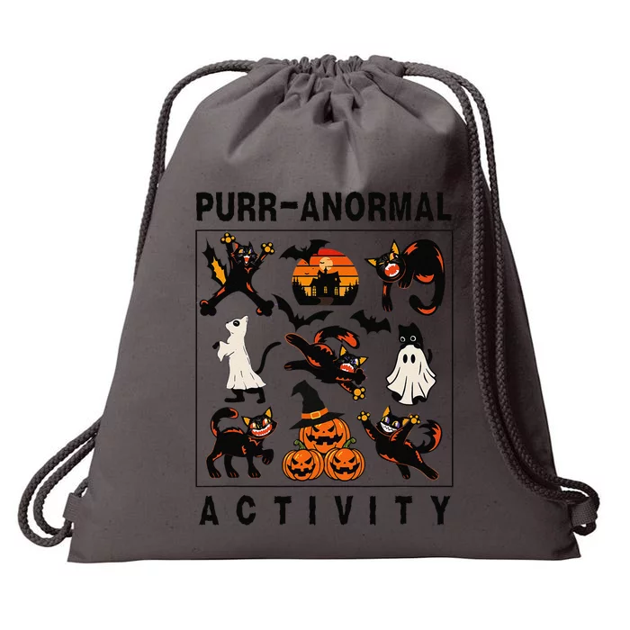 Retro Purranormal Activity Paranormal Black Cats Halloween Drawstring Bag