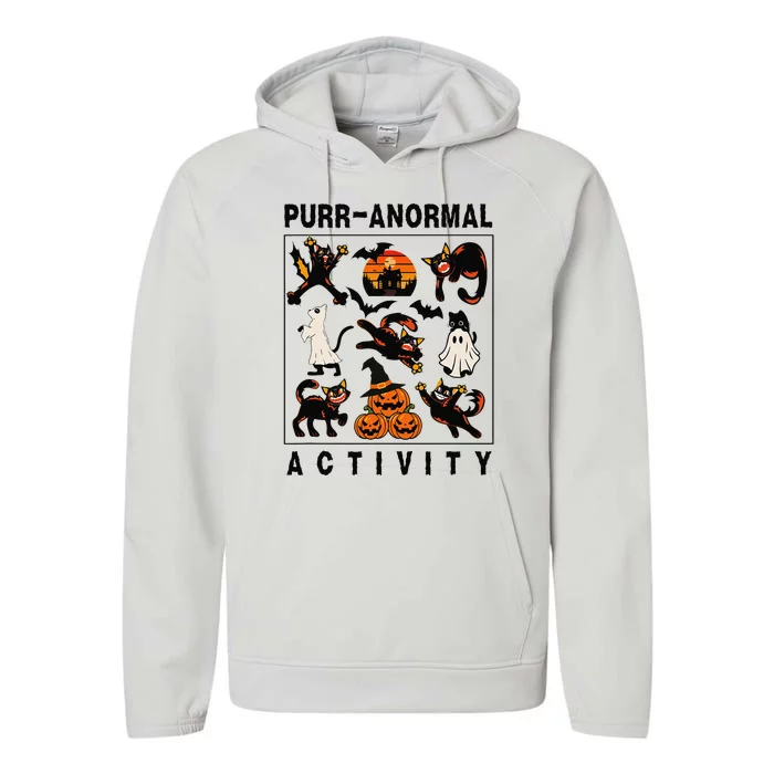 Retro Purranormal Activity Paranormal Black Cats Halloween Performance Fleece Hoodie