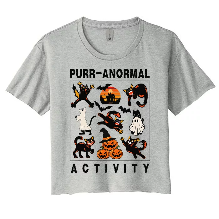 Retro Purranormal Activity Paranormal Black Cats Halloween Women's Crop Top Tee