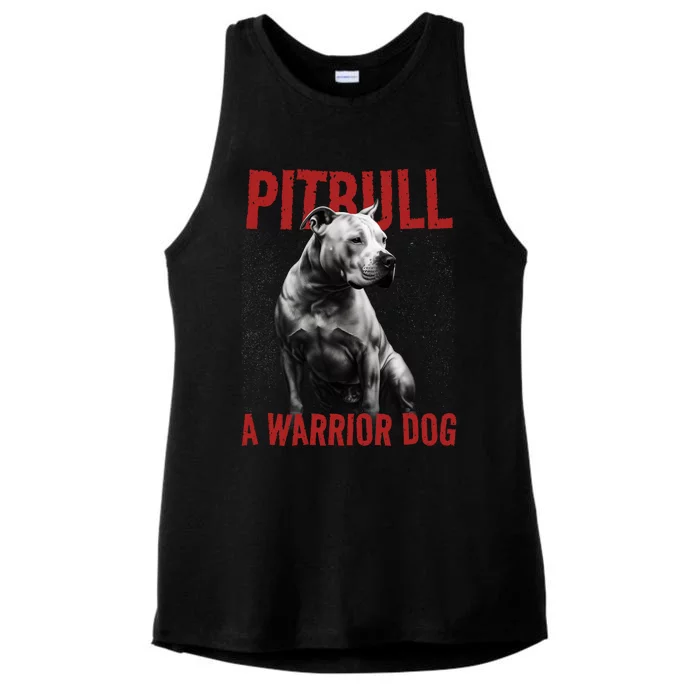 Realistic Pitbull A Warrior Dog Ladies Tri-Blend Wicking Tank