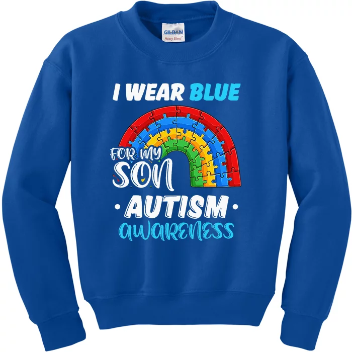 Rainbow Puzzle Autism I Wear Blue For Son Kids Sweatshirt