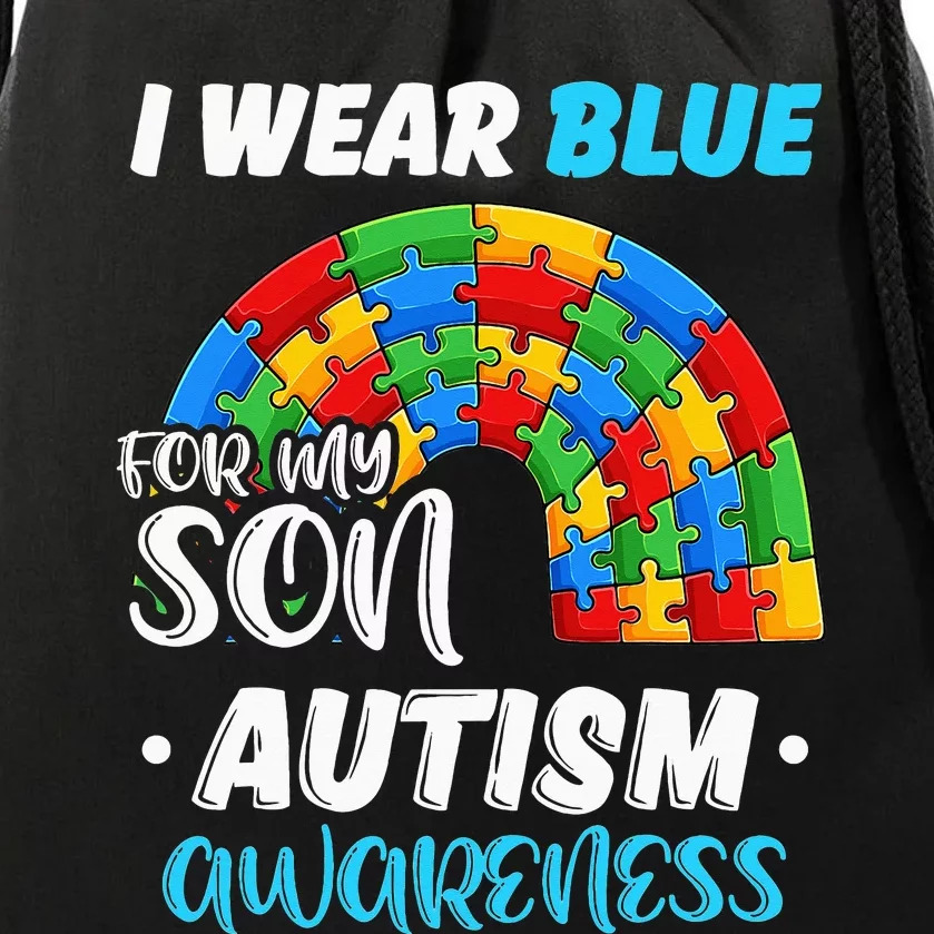 rainbow puzzle Autism I Wear Blue For Son Autism Awareness Drawstring Bag