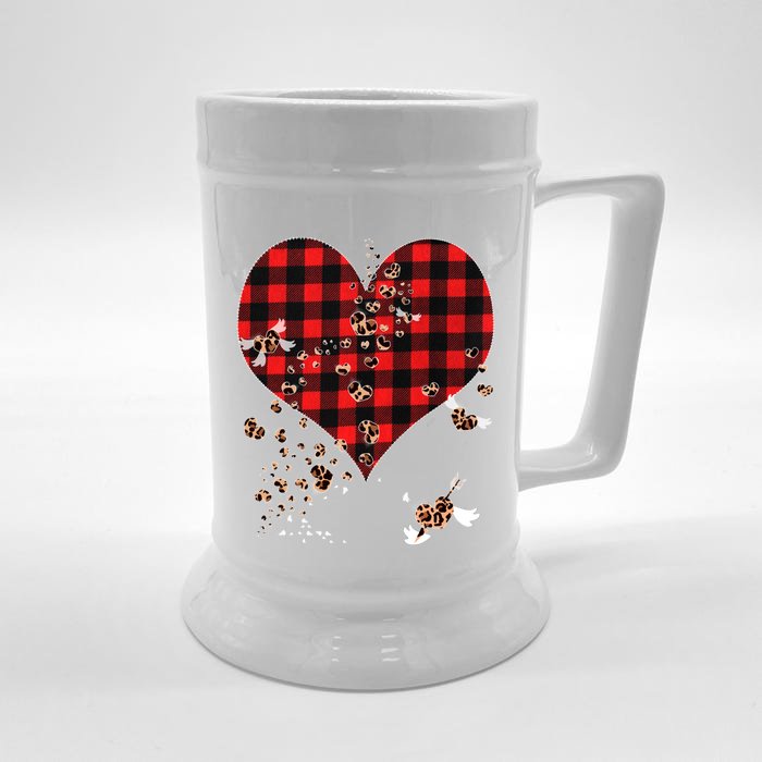 Red Plaid And Leopard Hearts Gift Cute Valentines Day Gift Front & Back Beer Stein