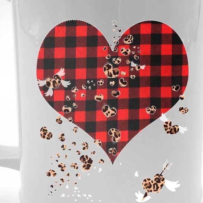 Red Plaid And Leopard Hearts Gift Cute Valentines Day Gift Front & Back Beer Stein