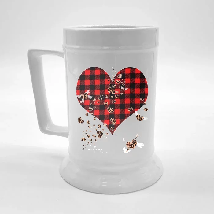 Red Plaid And Leopard Hearts Gift Cute Valentines Day Gift Front & Back Beer Stein