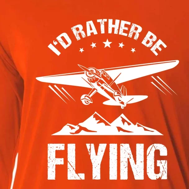 Retro Pilot Aviation Id Rather Be Flying Plane Gift Pilot Great Gift Cooling Performance Long Sleeve Crew