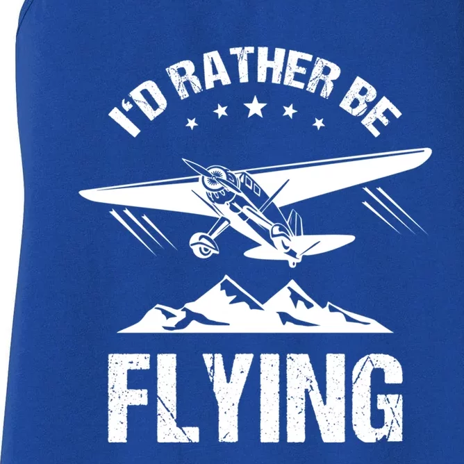 Retro Pilot Aviation Id Rather Be Flying Plane Gift Pilot Great Gift Women's Racerback Tank