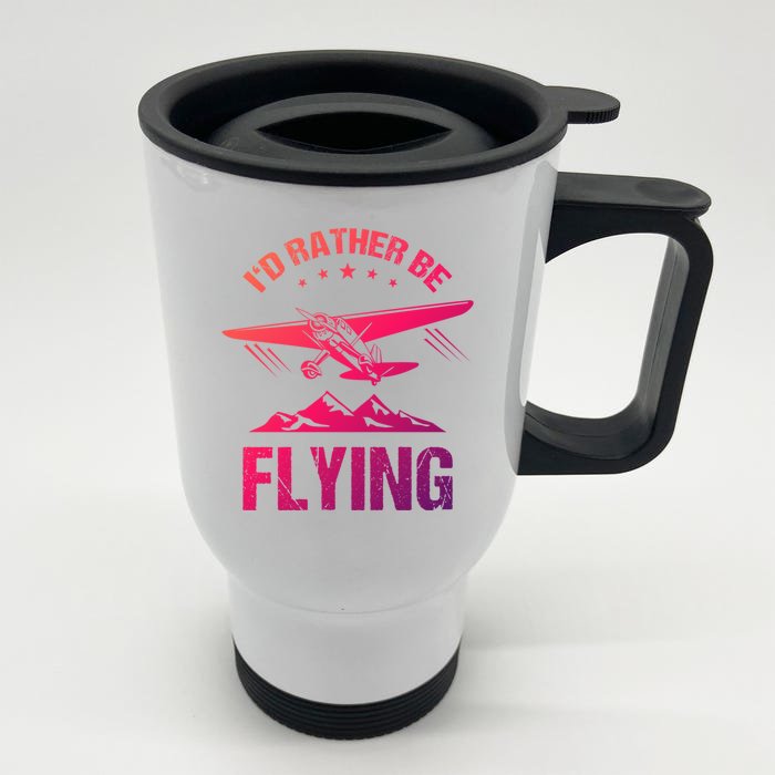 Retro Pilot Aviation ID Rather Be Flying Plane Gift Pilot Gift Front & Back Stainless Steel Travel Mug