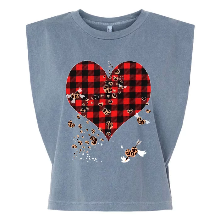 Red Plaid And Leopard Hearts Gift Cute Valentines Day Gift Garment-Dyed Women's Muscle Tee