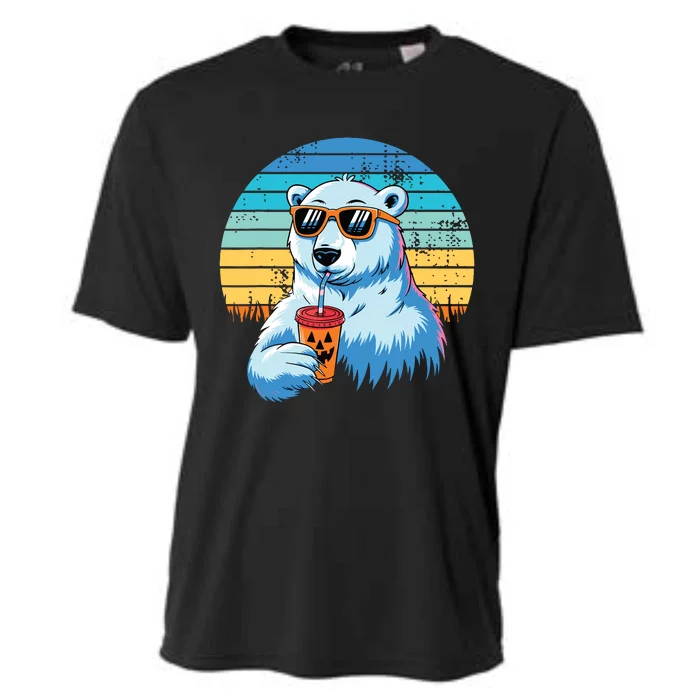 Retro Polar Bear In Sunglasses Halloween Funny Polar Bear Cooling Performance Crew T-Shirt