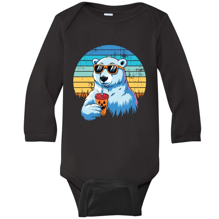 Retro Polar Bear In Sunglasses Halloween Funny Polar Bear Baby Long Sleeve Bodysuit