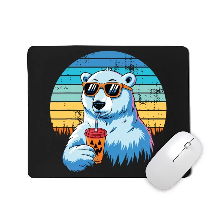 Retro Polar Bear In Sunglasses Halloween Funny Polar Bear Mousepad