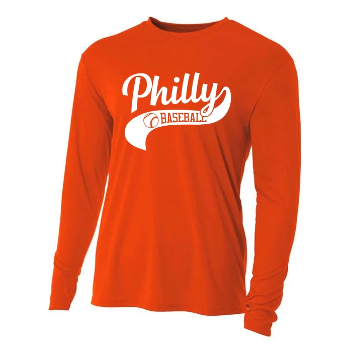 Retro Philadelphia Baseball Vintage Philly Swoosh Cooling Performance Long Sleeve Crew