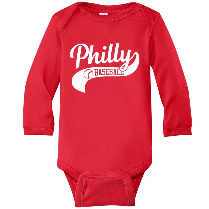 Retro Philadelphia Baseball Vintage Philly Swoosh Baby Long Sleeve Bodysuit