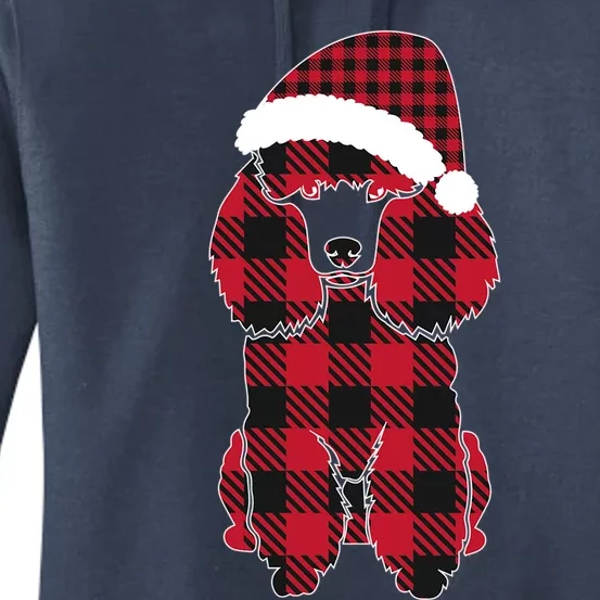 Red Plaid Buffalo Cute Poodle Matching Christmas Santa Hat Cute Gift Women's Pullover Hoodie