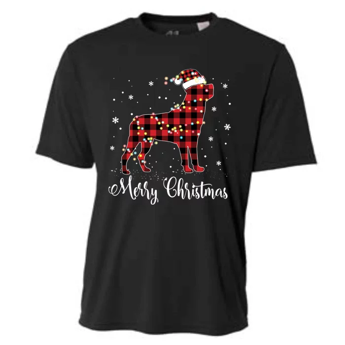 Red Plaid Buffalo Rottweiler Merry Christmas Pajamas Gift Cooling Performance Crew T-Shirt