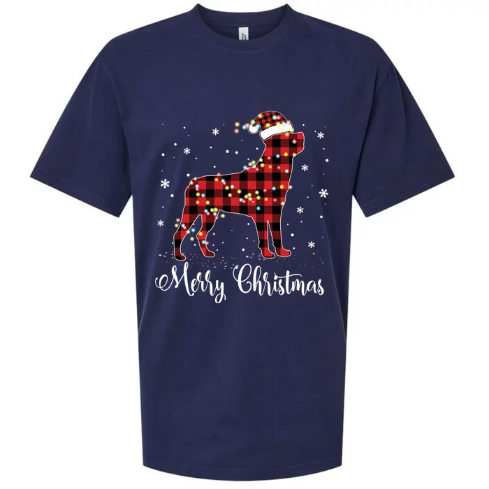 Red Plaid Buffalo Rottweiler Merry Christmas Pajamas Gift Sueded Cloud Jersey T-Shirt