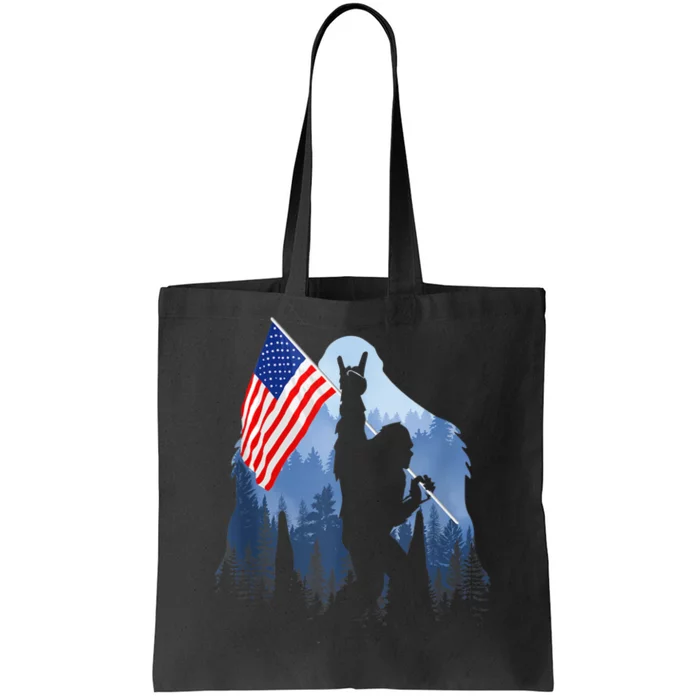 Retro Patriotic Bigfoot Sasquatch With USA Flag 4th Of July Tote Bag