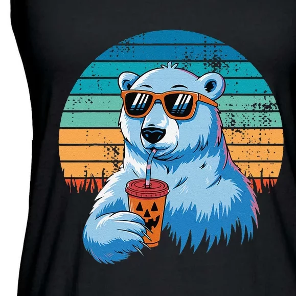 Retro Polar Bear In Sunglasses Halloween Funny Polar Bear Gift Ladies Essential Flowy Tank