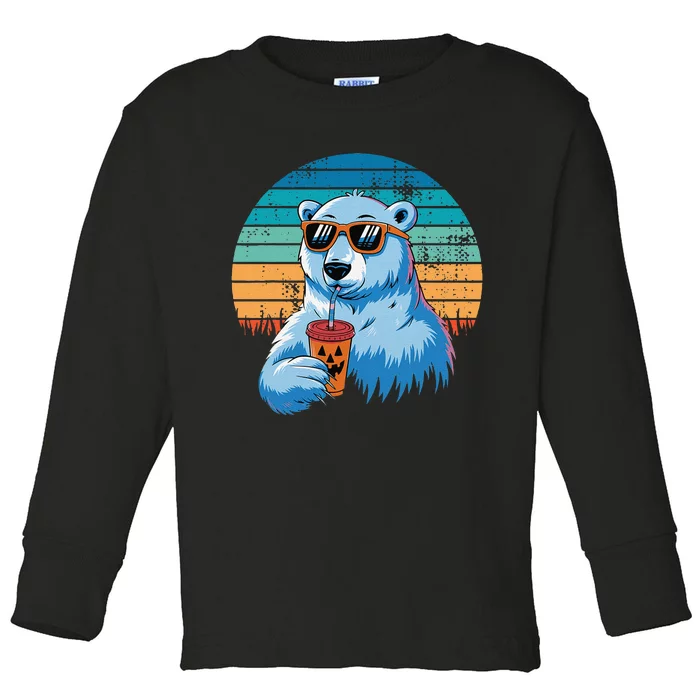 Retro Polar Bear In Sunglasses Halloween Funny Polar Bear Gift Toddler Long Sleeve Shirt