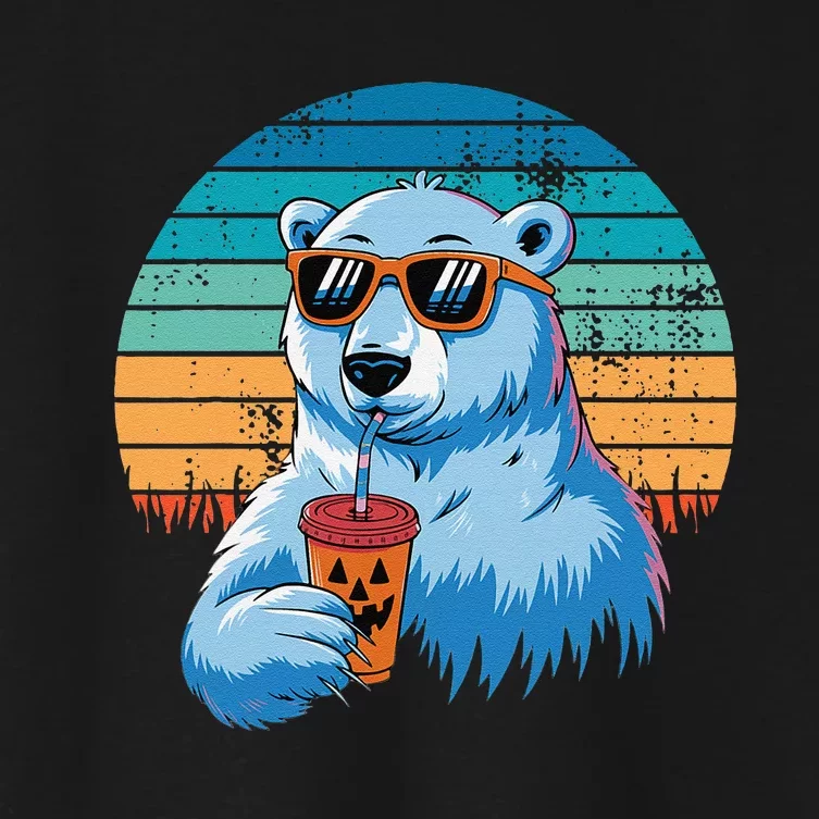 Retro Polar Bear In Sunglasses Halloween Funny Polar Bear Gift Women's Crop Top Tee