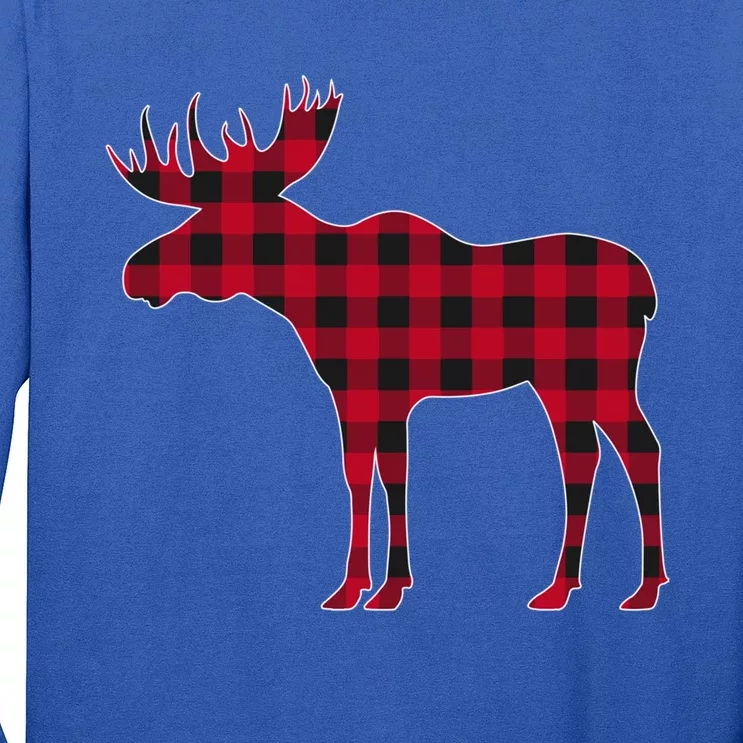 Red Plaid Buffalo Moose Christmas Matching Family Pajama Gift Long Sleeve Shirt