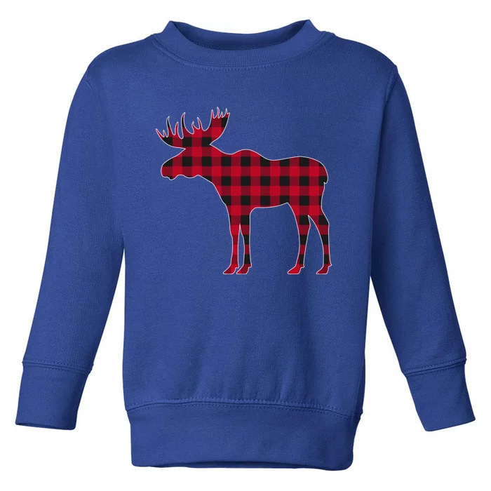 Red Plaid Buffalo Moose Christmas Matching Family Pajama Gift Toddler Sweatshirt