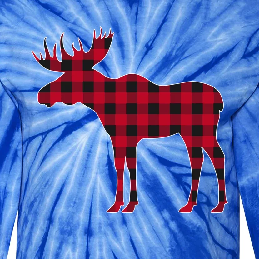 Red Plaid Buffalo Moose Christmas Matching Family Pajama Gift Tie-Dye Long Sleeve Shirt