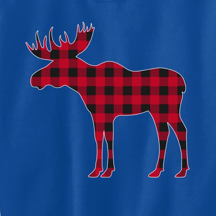 Red Plaid Buffalo Moose Christmas Matching Family Pajama Gift Kids Sweatshirt