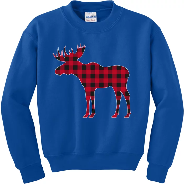 Red Plaid Buffalo Moose Christmas Matching Family Pajama Gift Kids Sweatshirt