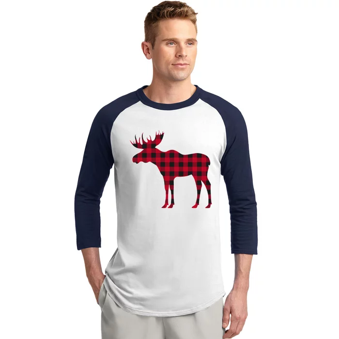 Red Plaid Buffalo Moose Christmas Matching Family Pajama Gift Baseball Sleeve Shirt