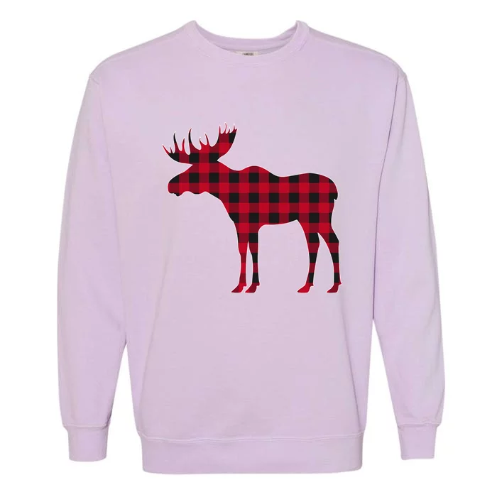 Red Plaid Buffalo Moose Christmas Matching Family Pajama Gift Garment-Dyed Sweatshirt