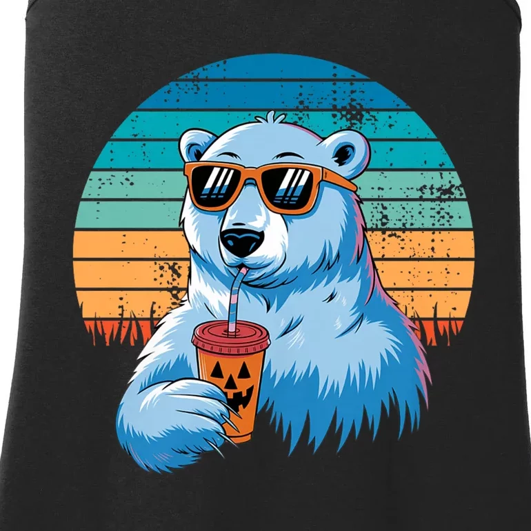 Retro Polar Bear In Sunglasses Halloween Funny Polar Bear Ladies Essential Tank