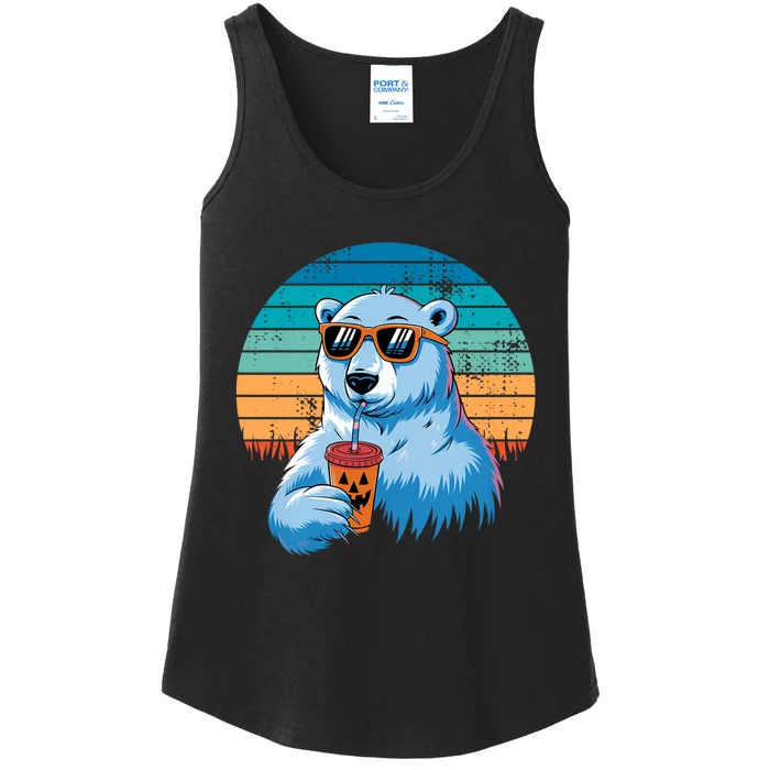 Retro Polar Bear In Sunglasses Halloween Funny Polar Bear Ladies Essential Tank