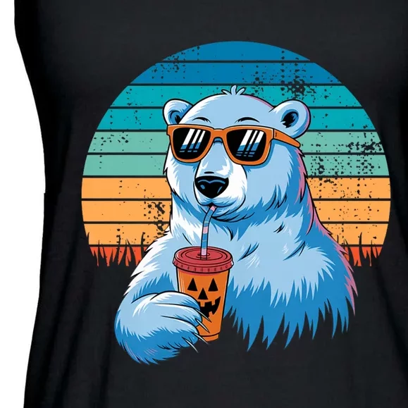 Retro Polar Bear In Sunglasses Halloween Funny Polar Bear Ladies Essential Flowy Tank