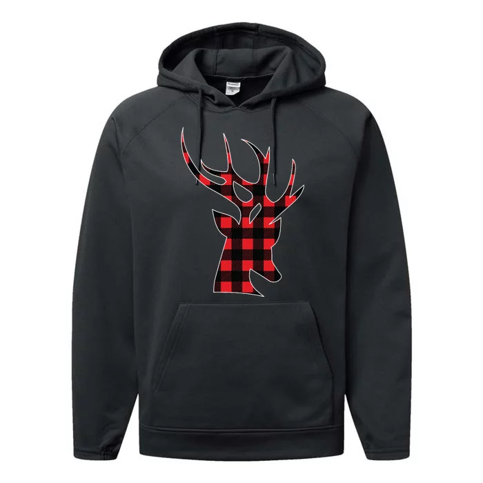 Reindeer Plaid Buffalo Christmas Performance Fleece Hoodie