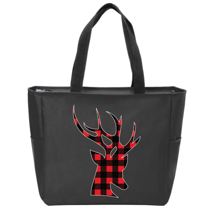 Reindeer Plaid Buffalo Christmas Zip Tote Bag