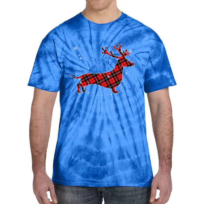 Red Plaid Buffalo Dachshund Dog Merry Christmas Gift Tie-Dye T-Shirt