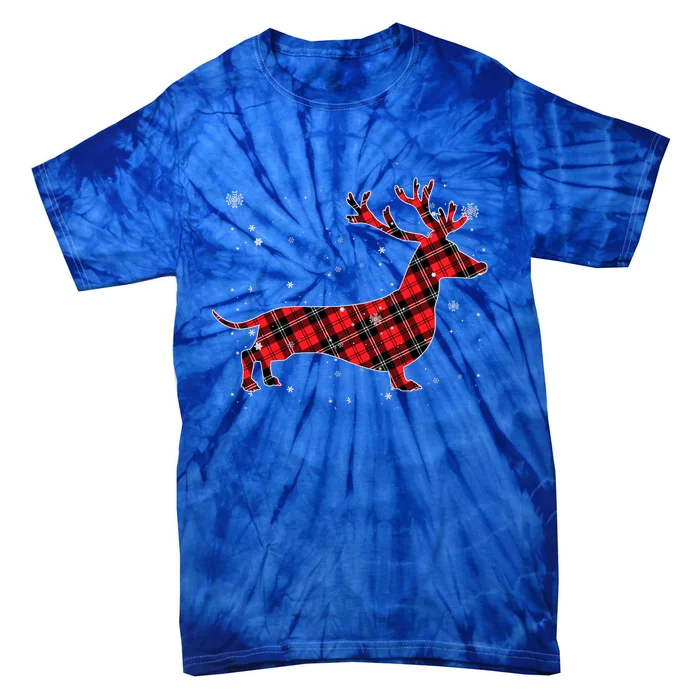 Red Plaid Buffalo Dachshund Dog Merry Christmas Gift Tie-Dye T-Shirt